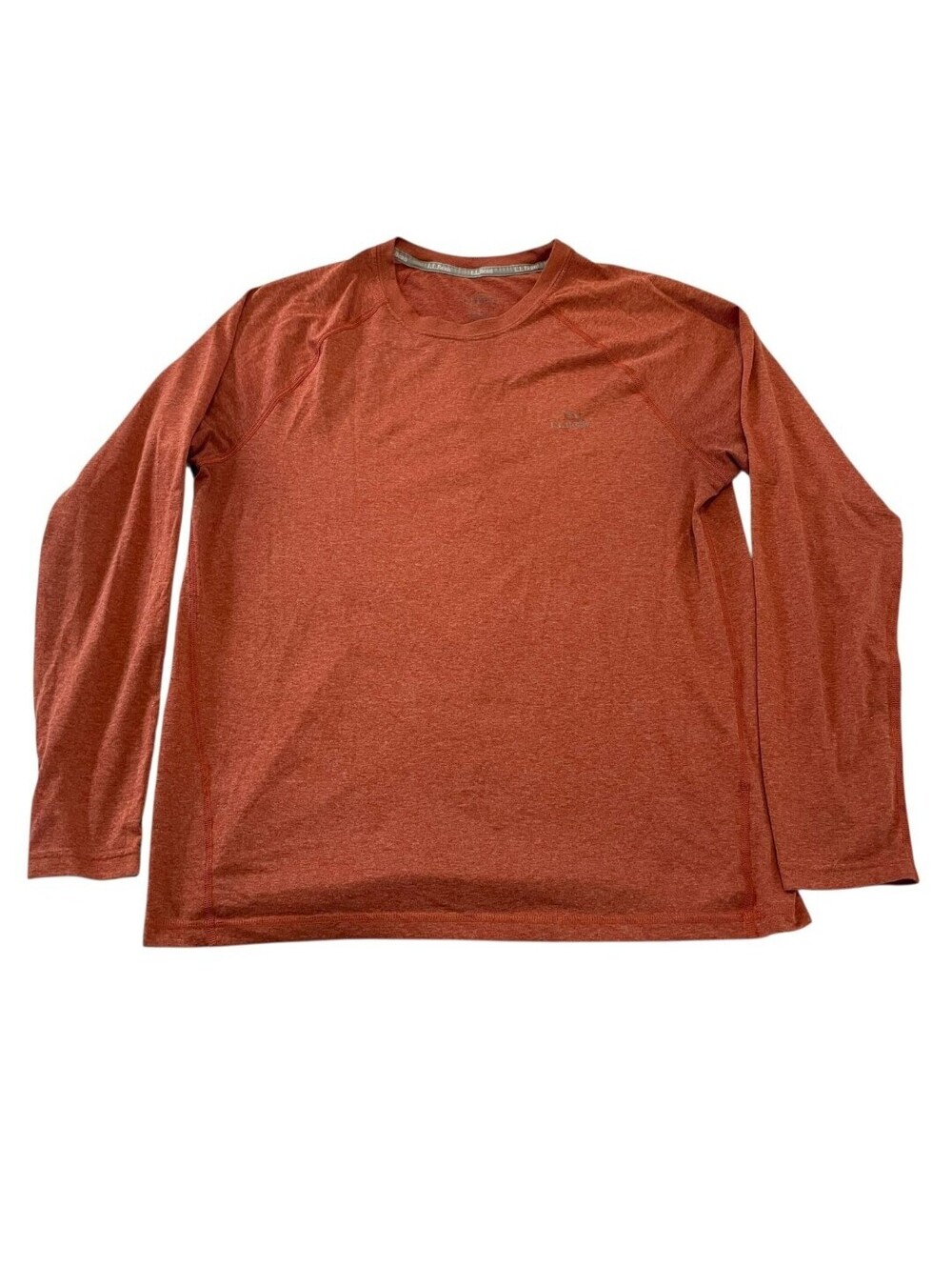 LL Bean Mens M Long Sleeve Base Layer Shirt Orange Athletic Performance